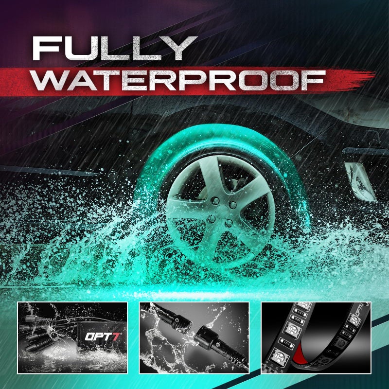 OPT7 أضواء أوتوماتيكية من OPT7 مع تحكم عن بُعد، أضواء جنوط ملونة للمركبات والشاحنات والفانات والسيارات الرياضية والدراجات النارية، مجموعة إضاءة LED ذكية، 4 قطع شرائط مقاومة للماء بطول 24 بوصة، 12 فولت - Image 3